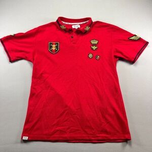 RS1NE Polo Shirt Mens 2XL Vibrant Red Cotton Military Style Patches Short Sleeve